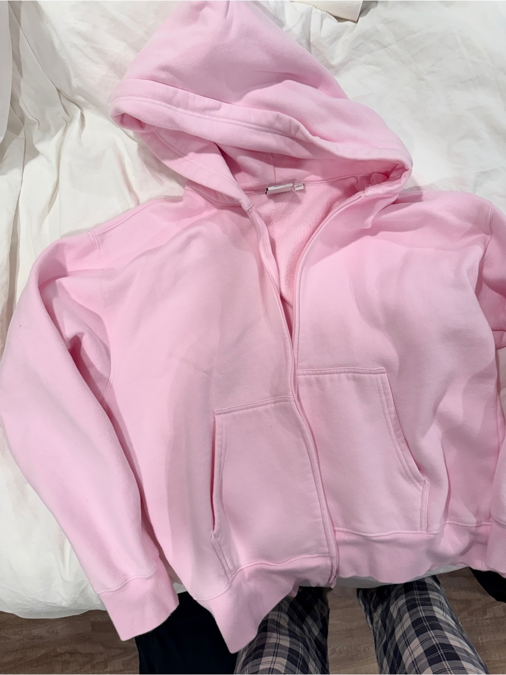 Aritzia Pastel Pink Zip-Up Hooded Sweatshirt